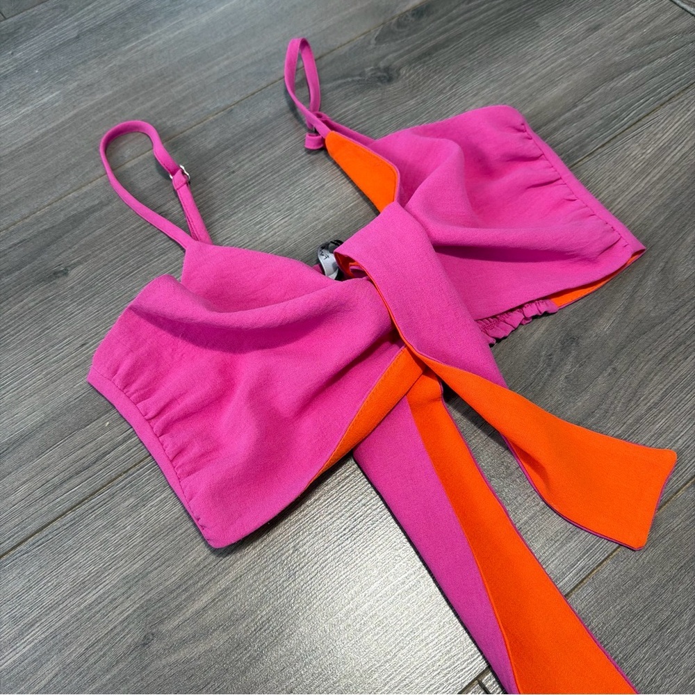 Fuchsia Camisole with Orange Tie Accent